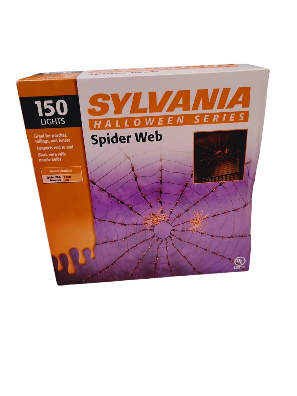 Sylvania Halloween Series 4' Spider Web Indoor Outdoor 150 String Lights NIB
